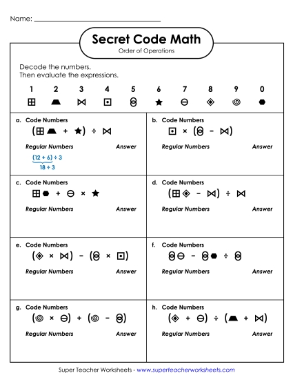 Secret Code Math: Order of Ops (Parentheses; No Exponents) Secret Code Math: Order of Ops (Parentheses; No Exponents)