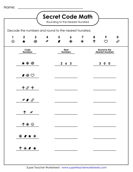 Nearest Hundred (3 and 4-Digit Numbers) - Secret Code Math: Rounding (Nearest 100)