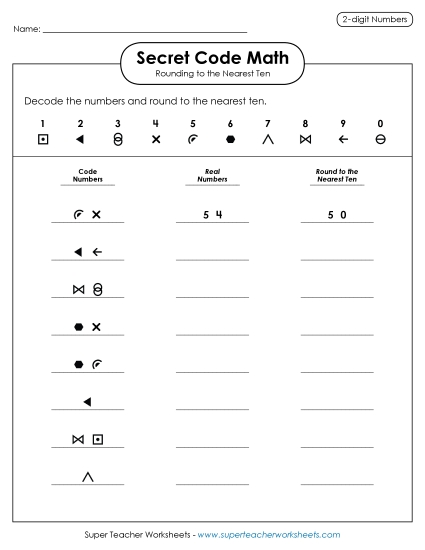 Nearest Ten 2-Digit Numbers - Secret Code Math: Rounding to Nearest 10 Nearest Ten 2-Digit Numbers - Secret Code Math: Rounding to Nearest 10