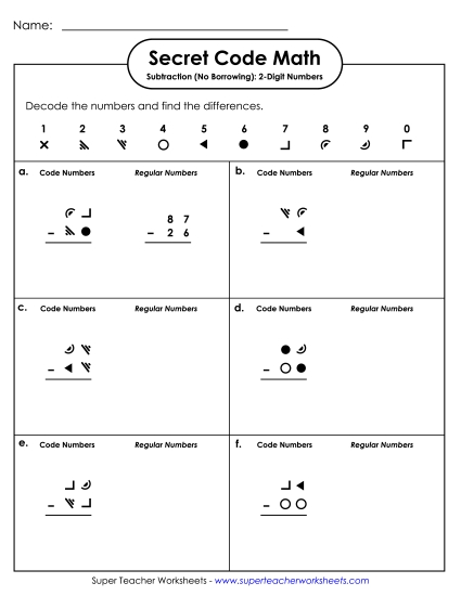 Subtraction Worksheets (No Borrowing) - Secret Code Math Subtract: No Regroup Subtraction Worksheets (No Borrowing) - Secret Code Math Subtract: No Regroup
