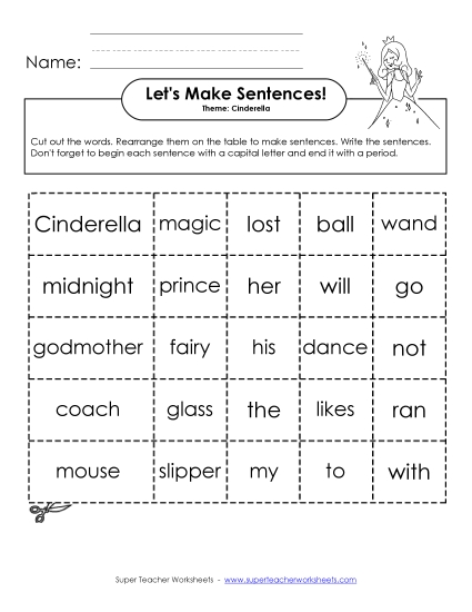 Building Sentences - Sentence Cards: Cinderella