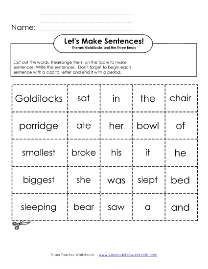 Building Sentences - Sentence Cards: Goldilocks and the 3 Bears