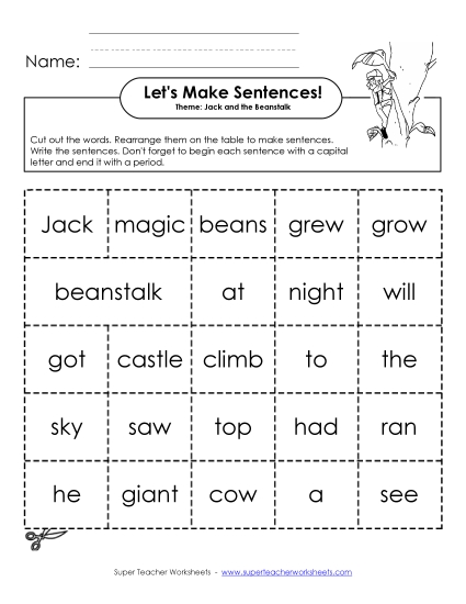Building Sentences - Sentence Cards: Jack and the Beanstalk
