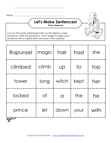 Building Sentences - Sentence Cards: Rapunzel