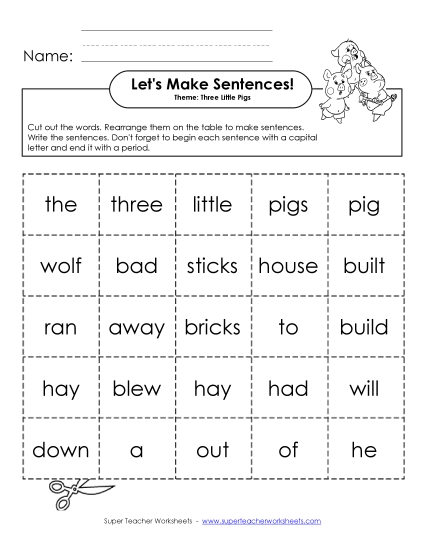 Building Sentences - Sentence Cards: Three Little Pigs Building Sentences - Sentence Cards: Three Little Pigs