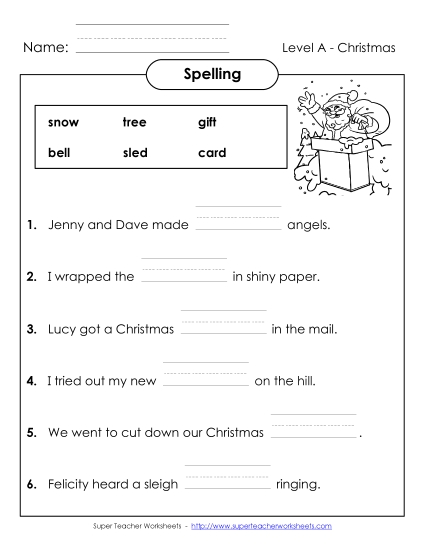 Worksheets and Activities - Sentence Completion (A-Christmas)