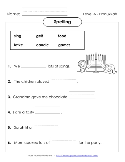 Worksheets and Activities - Sentence Completion (A-Hanukkah) 