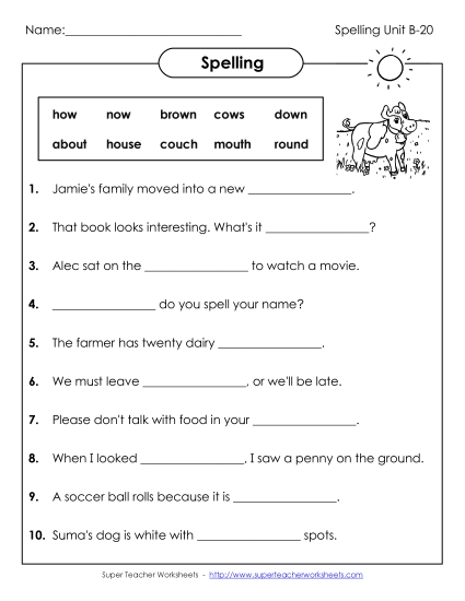 Worksheets - Sentence Completion (B-20)
