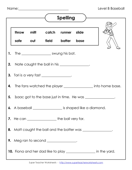 Worksheets and Activities - Sentence Completion (B-Baseball) 