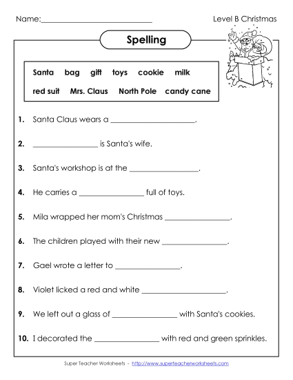 Worksheets and Activities - Sentence Completion (B-Christmas) 