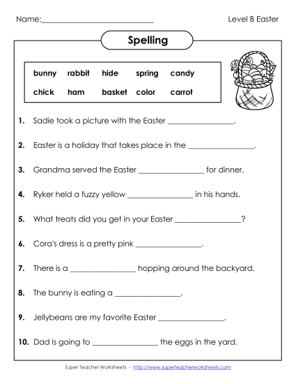 Worksheets - Sentence Completion (B-Easter) 