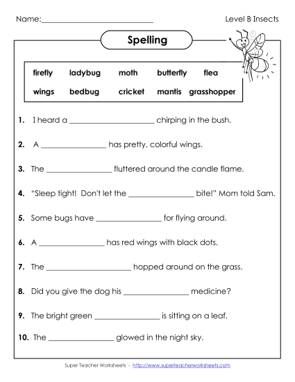 Worksheets and Activities - Sentence Completion (B-Insect Words) Worksheets and Activities - Sentence Completion (B-Insect Words)