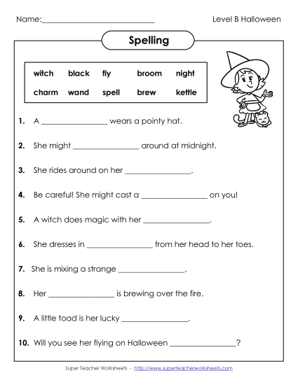 Printable Worksheets - Sentence Completion (Level B: Halloween) 