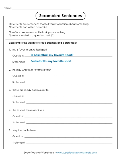 Periods, Question Marks, Exclamation Points - Sentence Scramble