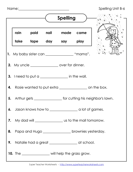 Worksheets - Sentences: Fill in the Blank Lines (B-6) Worksheets - Sentences: Fill in the Blank Lines (B-6)