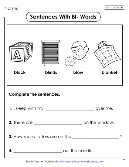 Worksheets - Sentences with BL Words Worksheets - Sentences with BL Words