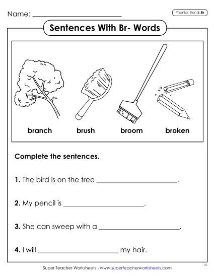 Worksheets - Sentences with Br- Words
