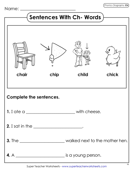 Worksheets - Sentences with CH Words