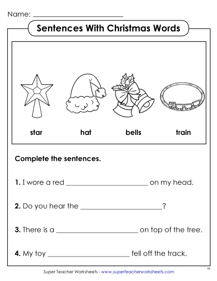 Worksheets - Sentences With Christmas Words