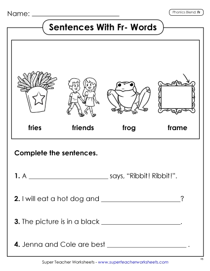 Worksheets - Sentences with FR Words