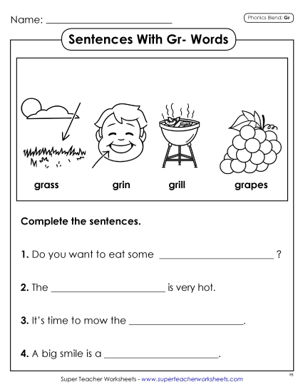 Worksheets - Sentences with GR Words