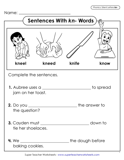 Worksheets - Sentences With Kn- Words (Printable PDF Worksheet)