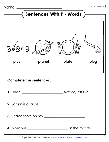Worksheets - Sentences with PL Words