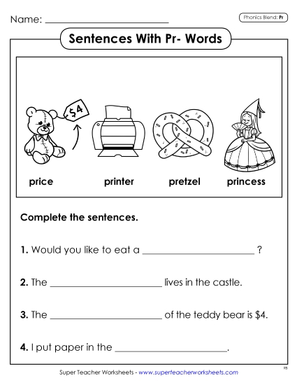 Worksheets - Sentences with PR Words