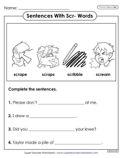 Worksheets - Sentences with Scr- Words Worksheets - Sentences with Scr- Words