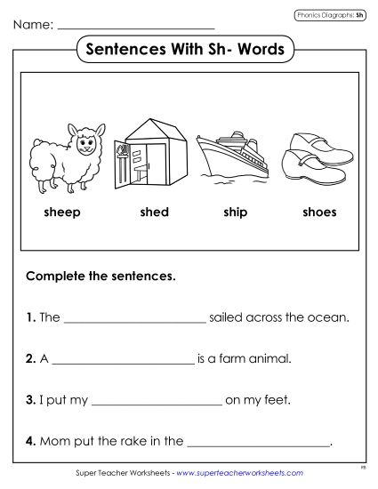 Worksheets - Sentences with SH Words Worksheets - Sentences with SH Words