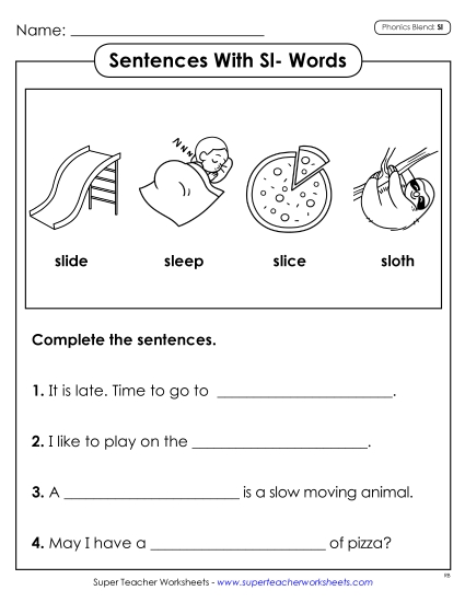 Worksheets - Sentences with Sl- Words 