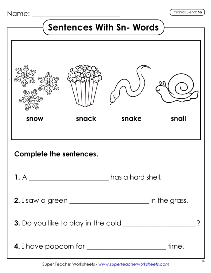 Worksheets - Sentences with Sn- Words Worksheets - Sentences with Sn- Words