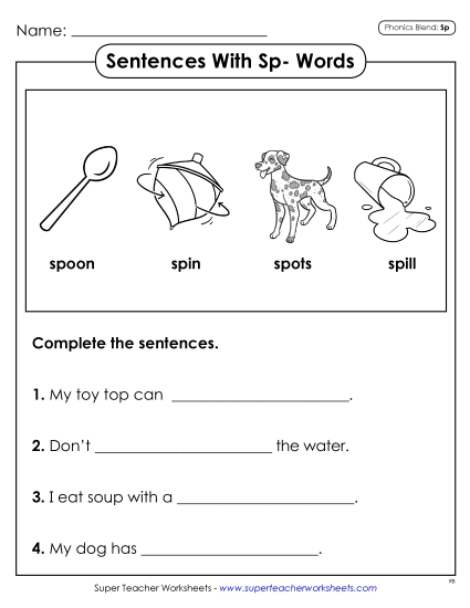 Worksheets - Sentences with SP Words Worksheets - Sentences with SP Words