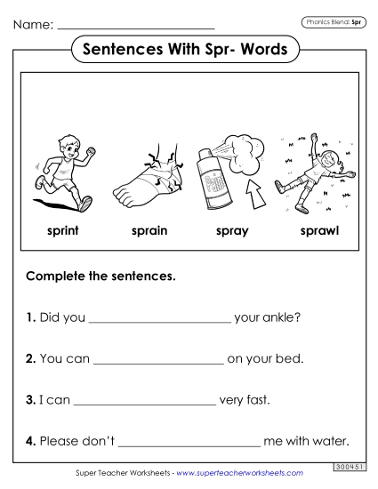 Worksheets - Sentences with Spr- Words