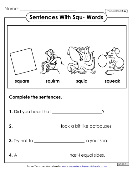 Worksheets - Sentences with Squ- Words Worksheets - Sentences with Squ- Words