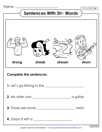 Worksheets - Sentences with Str- Words