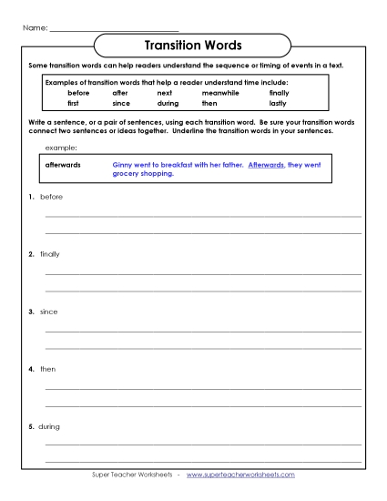 Sequence: Transition Words - Sequence Words: Write Sentences Sequence: Transition Words - Sequence Words: Write Sentences