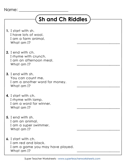 Ch and Sh Mixed - Sh - Ch Riddles
