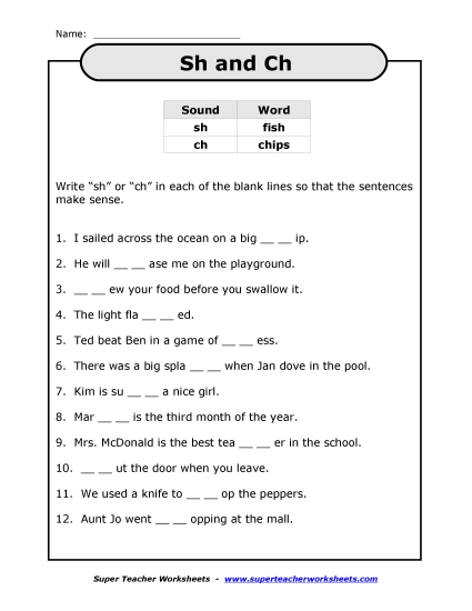 Ch and Sh Mixed - Sh - Ch Sentences