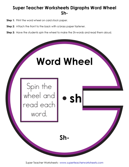 Consonant Digraphs - Sh -  Word Wheel (Printable PDF Worksheet)