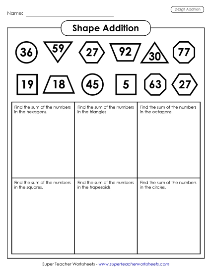 Worksheets (2-Digit Addends) - Shape Addition (2-Digit) Worksheets (2-Digit Addends) - Shape Addition (2-Digit)