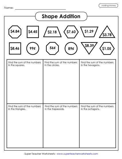 Adding Money - Shape Addition (Money)