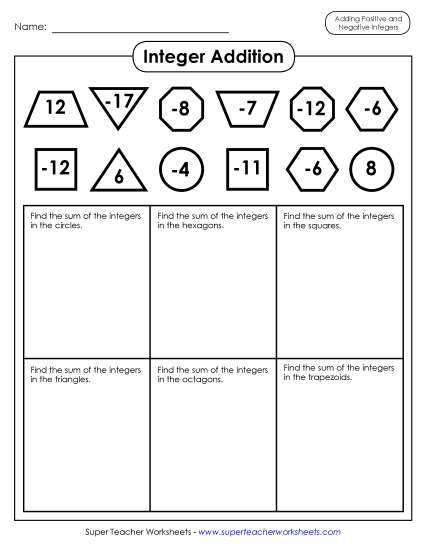 Adding Integers - Shape Math: Adding Integers