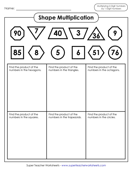 2-Digit Times 1-Digit Worksheets - Shape Multiplication (2-Digit Times 1-Digit Numbers) 2-Digit Times 1-Digit Worksheets - Shape Multiplication (2-Digit Times 1-Digit Numbers)