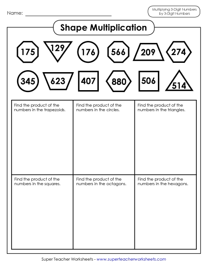 Multiplying by 3-Digit Numbers - Shape Multiplication: 3-Digit by 3-Digit