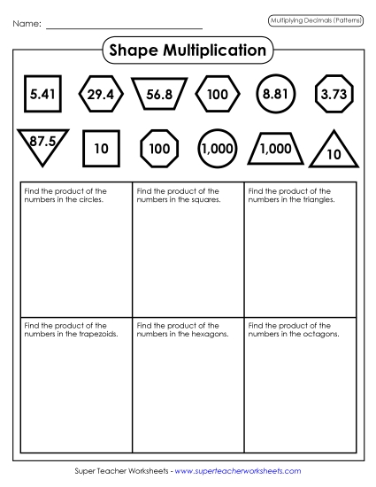 Decimal Multiplication Patterns - Shape Multiplication (Decimal Patterns)