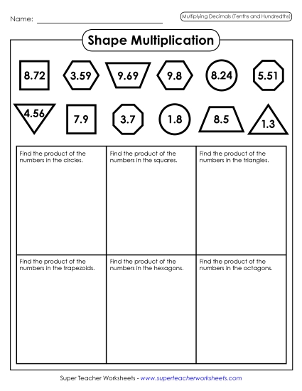 Multiplying Decimals By 2-Digit Numbers - Shape Multiplication (Tenths & Hundredths) Multiplying Decimals By 2-Digit Numbers - Shape Multiplication (Tenths & Hundredths)
