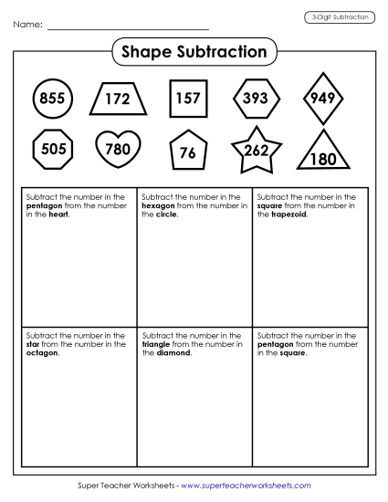 3-Digit Subtraction - Shape Subtraction: 3 Digits 3-Digit Subtraction - Shape Subtraction: 3 Digits