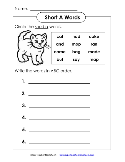 Worksheets - Short A - ABC Order