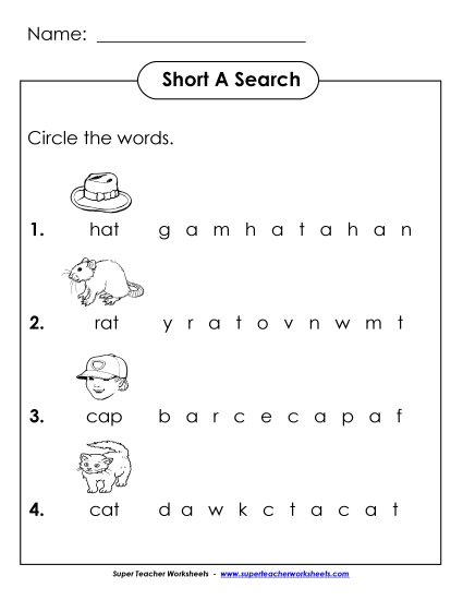 Worksheets - Short A: Horizontal Word Hunt (Illustrated)